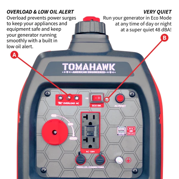 2,000 Watt Generator - Inverter - ꜛ8 hrs (1/2 load) - 61 dBA