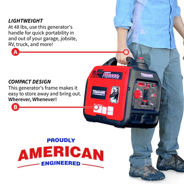 2,000 Watt Generator - Inverter - ꜛ8 hrs (1/2 load) - 61 dBA