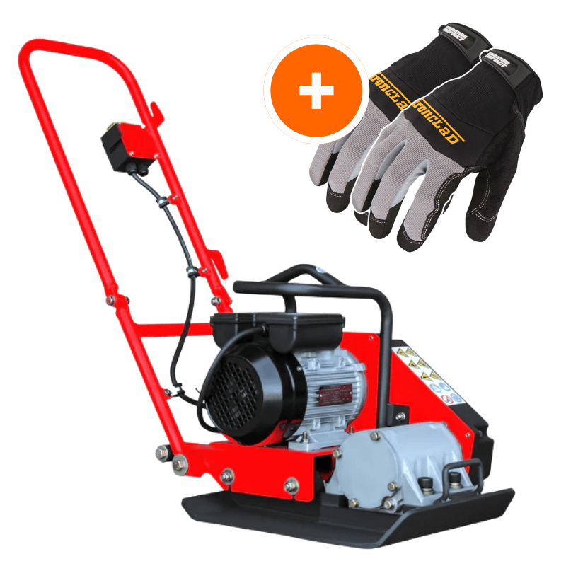 2 HP Electric Vibratory Plate Compactor Tamper for Gravel Soil Compaction W/ Free Vibration Impact Ironclad Gloves