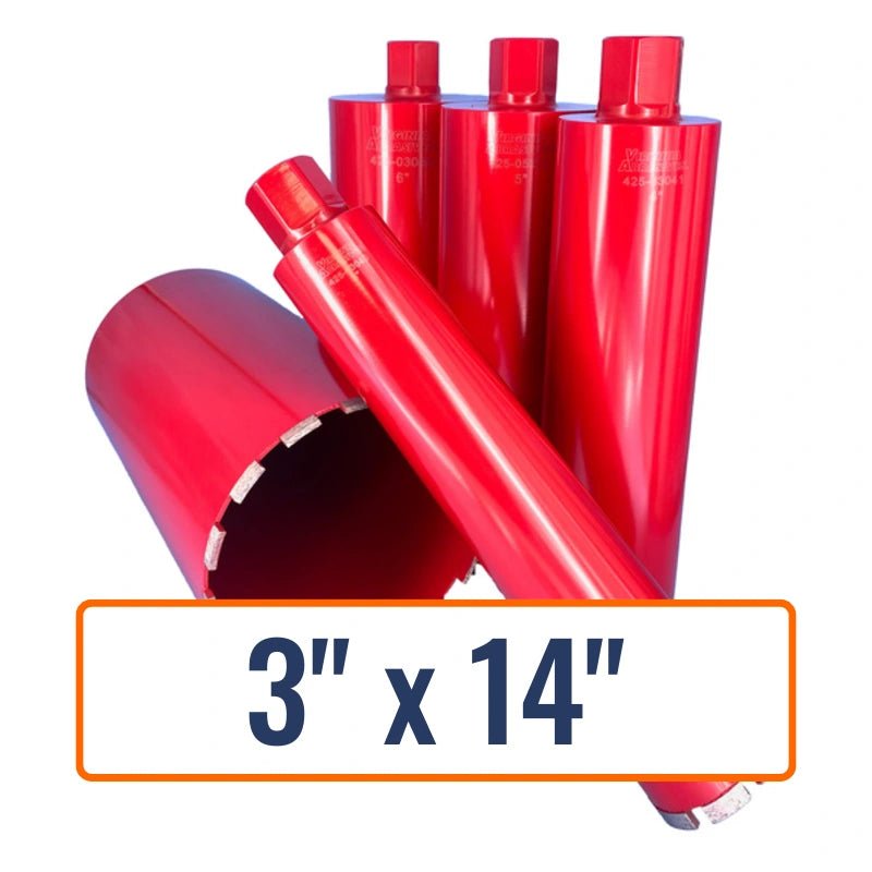 Virginia Abrasives 3" x 14" Masonry Core Drill Bit for Brick, Concrete, and Masonry - 1-1/4"-7 Hub Size