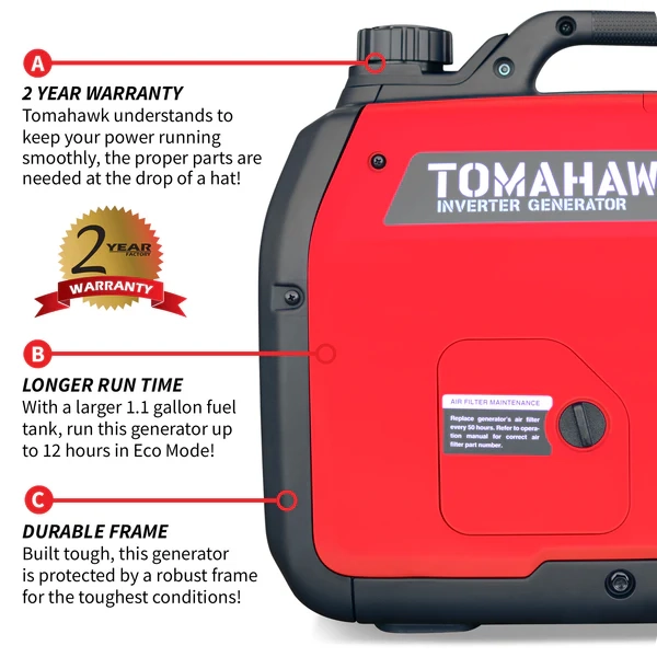 3,000 Watt Generator - Inverter - ꜛ8 hrs (1/2 load) - 61 dBA