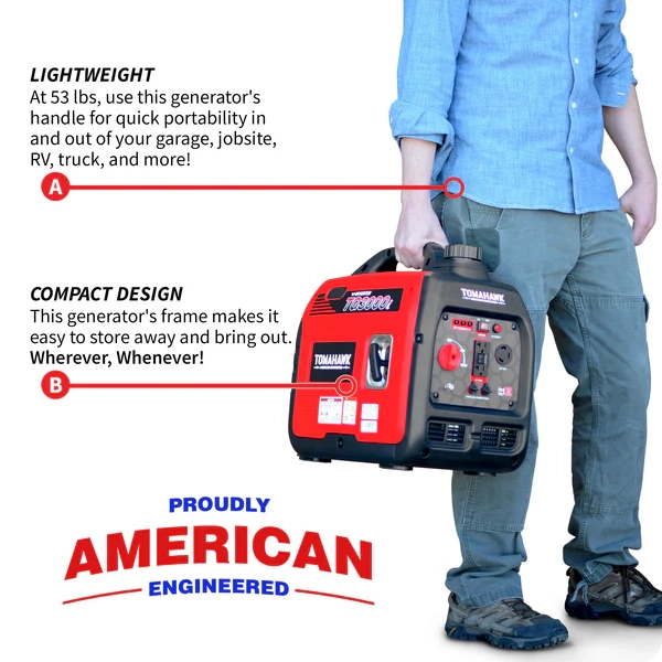 3,000 Watt Generator - Inverter - ꜛ8 hrs (1/2 load) - 61 dBA