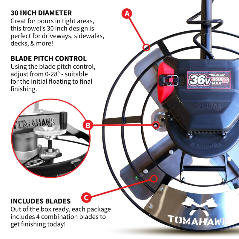 30" Battery-Powered Portable Power Trowel with 18ft Bull Float Handle eJXPT30-7