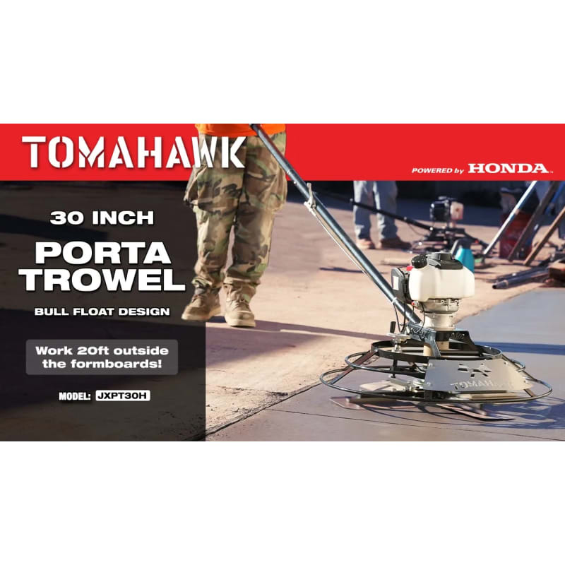 30" Portable Honda Concrete Power Trowel with 18ft Bull Float Handle GX35 JXPT30H-4