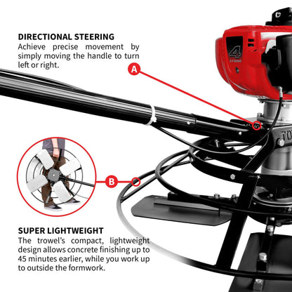 30" Portable Honda Concrete Power Trowel with 18ft Bull Float Handle GX35 JXPT30H-8