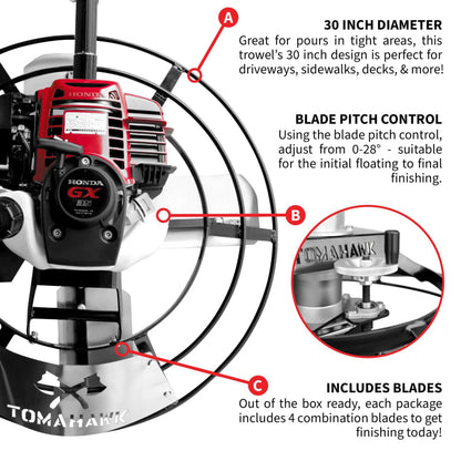 30" Portable Honda Concrete Power Trowel with 18ft Bull Float Handle GX35 JXPT30H-9