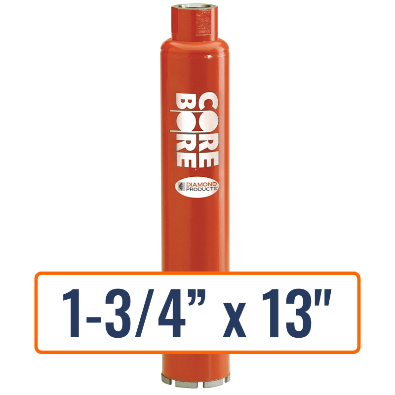 Diamond Products 1-3/4" x 13" Wet Segmented Core Drill Bit with 1-1/4"-7 Hub for General Purpose drilling