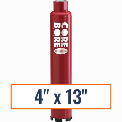 Diamond Products 4" x 13" wet professional core drill bit with open end hub.