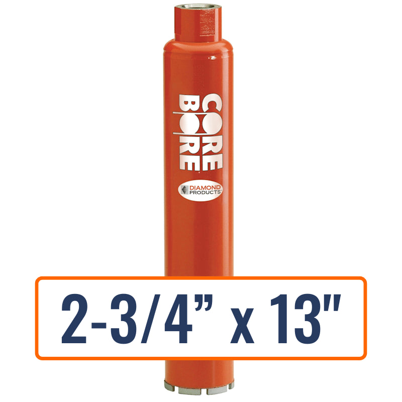Diamond Products 2-3/4" x 13" Wet Segmented Core Drill Bit with 1-1/4"-7 Hub for General Purpose Applications