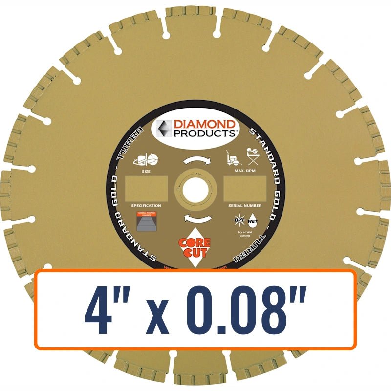 Diamond Products 4" x 0.08" High Performance Turbo Blade for General Purpose Concrete - Standard Gold H.P. Turbo Blades