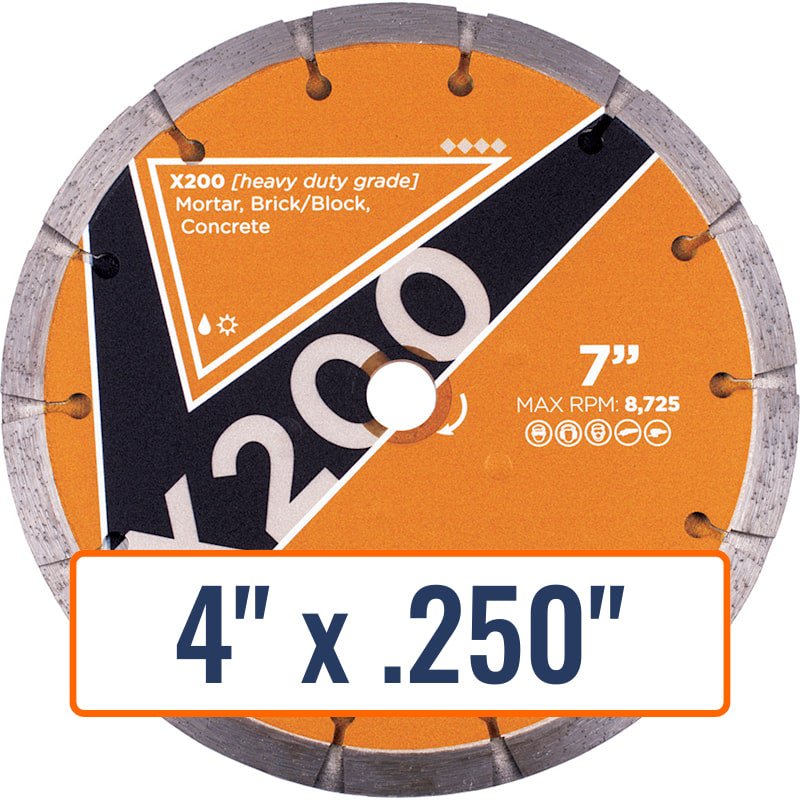 Diamond Vantage Double Tuck Point Blade, 4" x .250", 7/8" or 5/8" arbor, X200 series.
