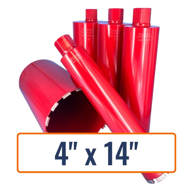 Virginia Abrasives 4" x 14" Masonry Core Drill Bit with 1-1/4"-7 Hub for Brick, Concrete, and Masonry