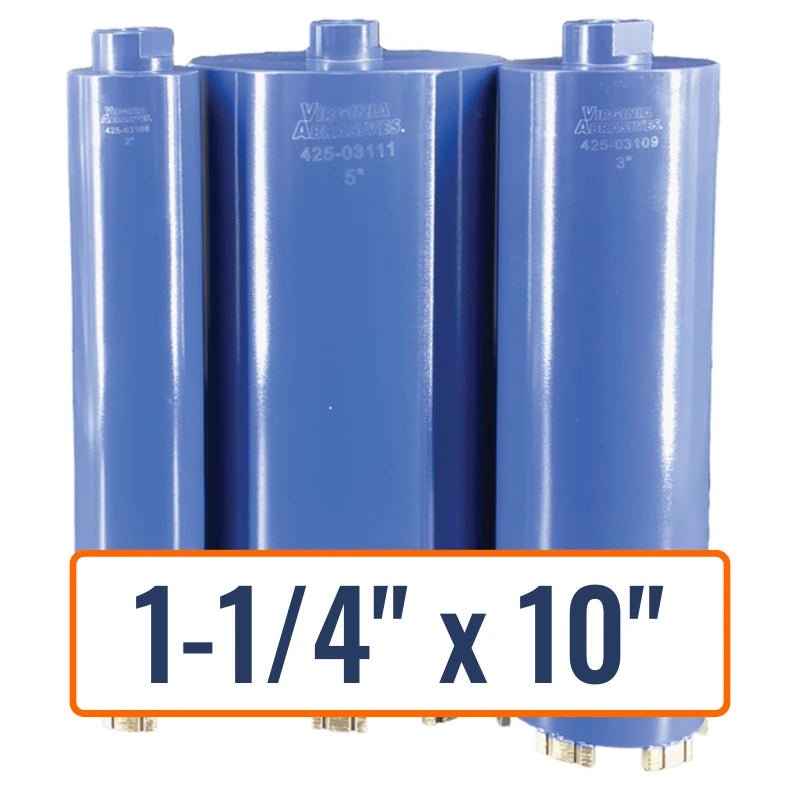 Virginia Abrasives 1-1/4" x 10" Masonry Core Drill Bit for Brick, Concrete, and Masonry - 5/8"-11 Hub Size