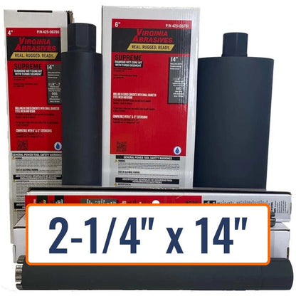 Virginia Abrasives 2-1/4" x 14" General Purpose Core Drill Bit for Brick, Concrete, Masonry - 1-1/4"-7 Hub Size