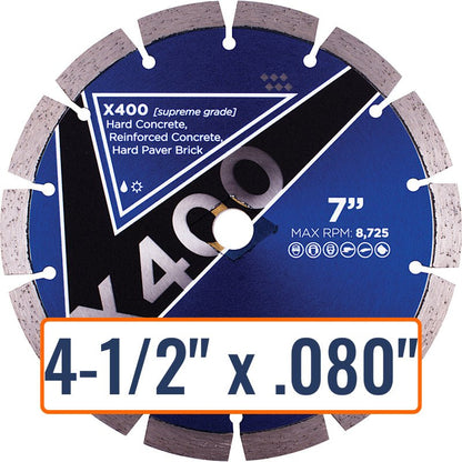 Diamond Vantage X400 4.5" Diamond Cut Off Blade for Hard Materials, 7/8" or 5/8" Arbor Size