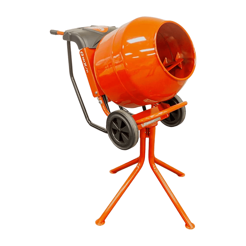 Brave MIXZR Concrete Mixer: Compact, portable, and sturdy with versatile wheelbarrow or stationary operation. Ideal for small