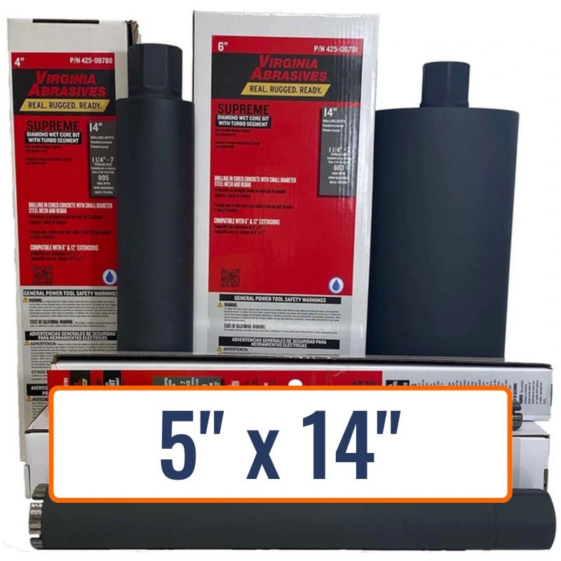 Virginia Abrasives 5" x 14" Core Drill Bit for Brick, Concrete, Masonry - 1-1/4"-7 Hub Size