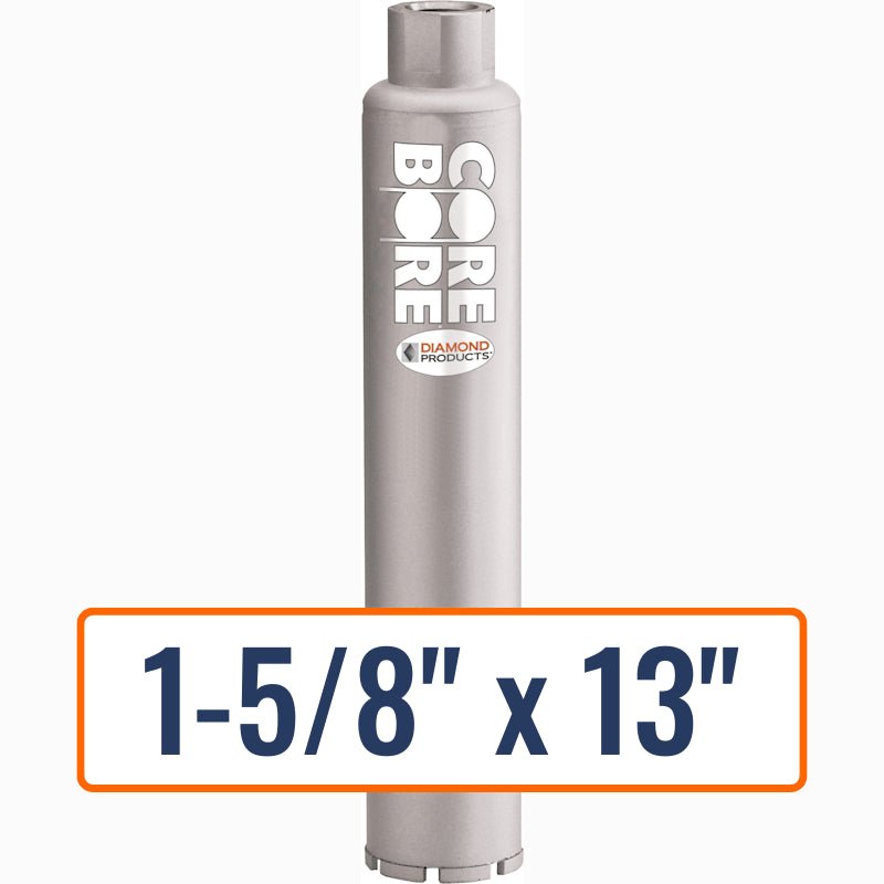 Diamond Products 1-5/8" x 13" Wet Professional Core Drill Bit, 1-1/4"-7 Hub Size, for Fast Drilling in General Concrete