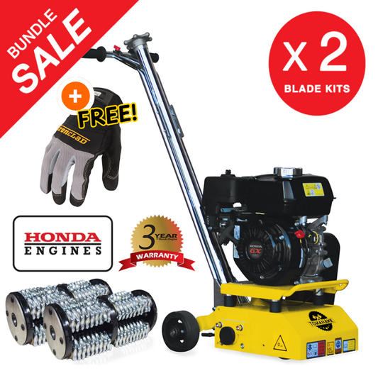 8" Gas Concrete Scarifier Planer Grinder with 5.5 HP Honda Engine Blade Bundle