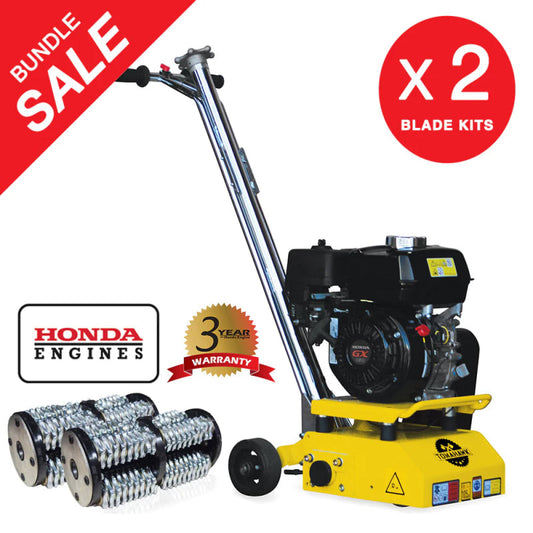 8" Gas Concrete Scarifier Planer Grinder with 5.5 HP Honda Engine Blade Bundle