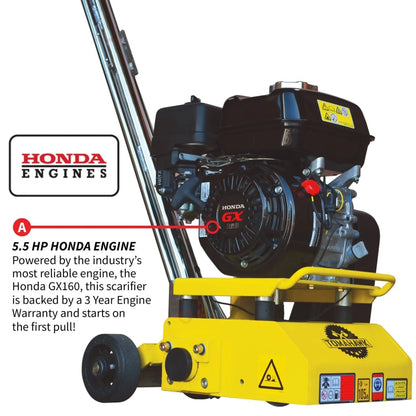 8" Gas Concrete Scarifier Planer Grinder with 5.5 HP Honda Engine & Drum