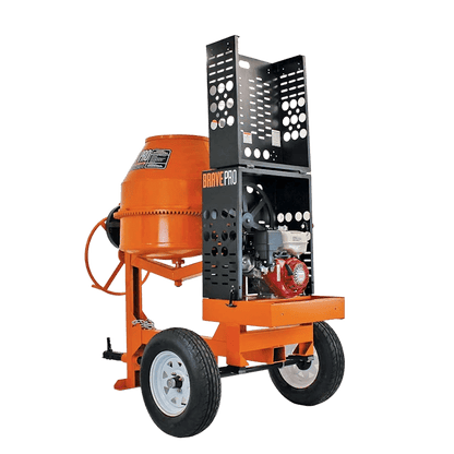 Brave 9 cubic feet cement mixer with Honda GX270 engine, durable steel drum, and reinforced frame for professional concrete w