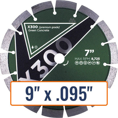 Diamond Vantage 9" x .095" Green Concrete Diamond Saw Blade with Soff-Cut Triangle Arbor