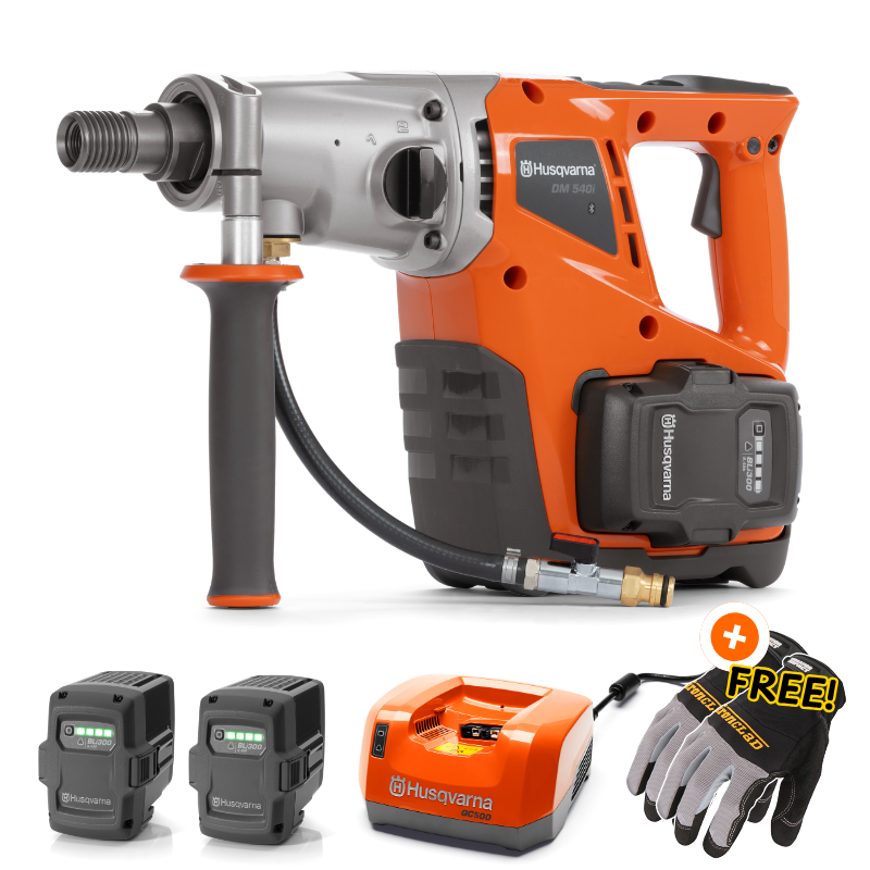 Husqvarna DM 540i Battery Core Drill Motor Kit with 2 BLi300 Batteries & QC500 Charger | Handheld Core Drill