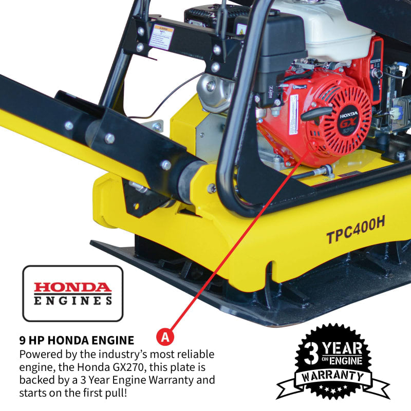 9HP Reverse Plate Compactor Honda GX270 Electric Start 11,690 lbs/ft簡 for Granular Cohesive Soil Compaction TPC400H-3