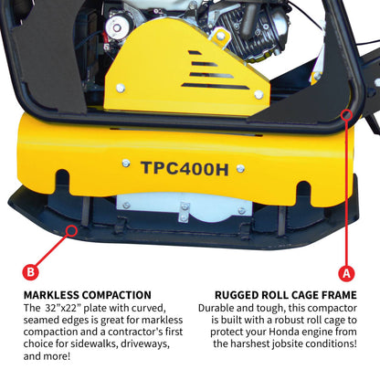 9HP Reverse Plate Compactor Honda GX270 Electric Start 11,690 lbs/ft簡 for Granular Cohesive Soil Compaction TPC400H-7