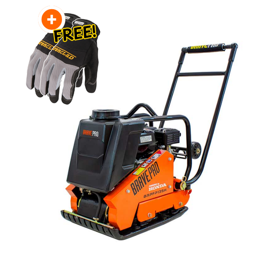 BravePro Forward Plate Compactor | 16 In. | Rubber Mat, Tank, and Wheel Kit | Honda GX160 Free Gloves