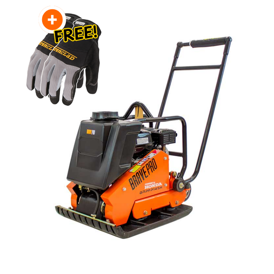 BravePro Forward Plate Compactor | 20 In. | Rubber Mat, Tank, and Wheel Kit | Honda GX160 Free Gloves
