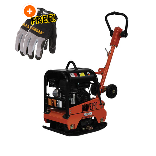 BravePro Reversible Plate Compactor | 15 In. | Wheel Kit | Honda GX160 Free Gloves