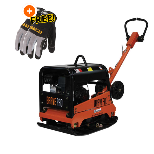 BravePro Reversible Plate Compactor | 20 In. | Wheel Kit | Honda GX200 Free Gloves