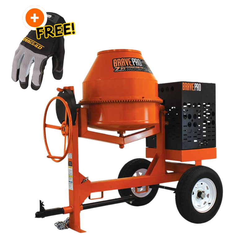 7 Cu Ft Concrete Mixer | Brave | Steel Drum | Honda Gas | Towable