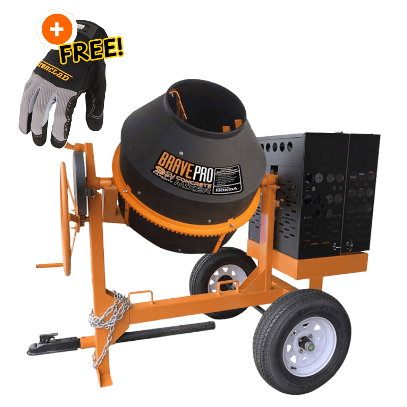 9 Cu Ft Concrete Mixer | Brave | Poly Drum | Honda Gas | Towable