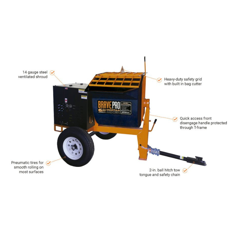Title
Brave Mortar Mixer | 6 Cu. Ft. Poly Drum | Honda GX240 Gas