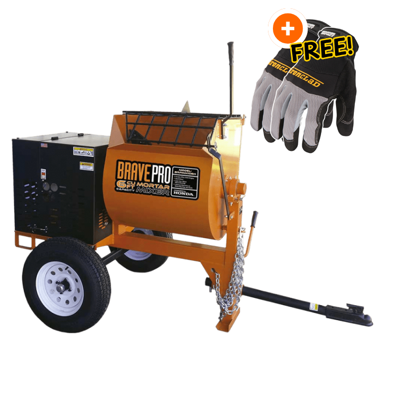 Brave Mortar Mixer | 6 Cu. Ft. Steel Drum | Honda GX240 Gas