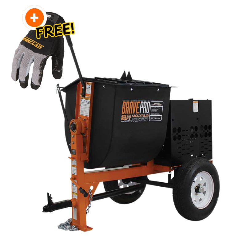 Brave Mortar Mixer | 8 Cu. Ft. Poly Drum | Honda GX239 Gas