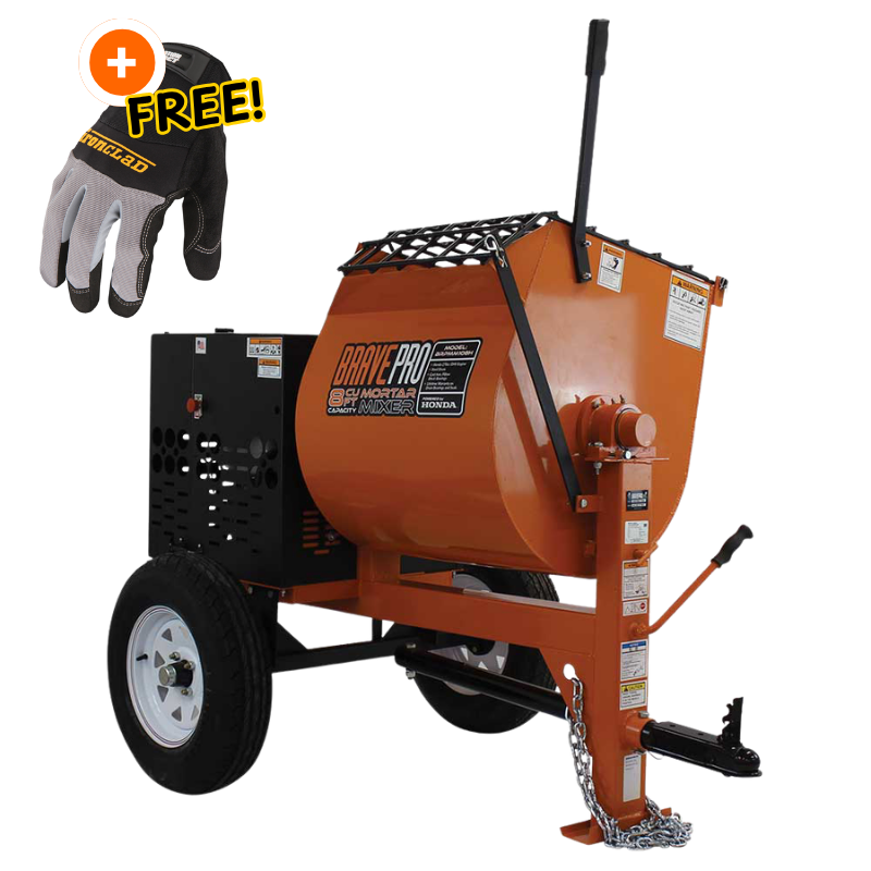 Brave Mortar Mixer | 8 Cu. Ft. Steel Drum | Honda GX239 Gas