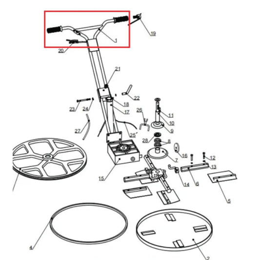 Handle Assembly Spare Part for JXPT24K 24" Power Trowel Kohler Edger JXPT24K-HNDL