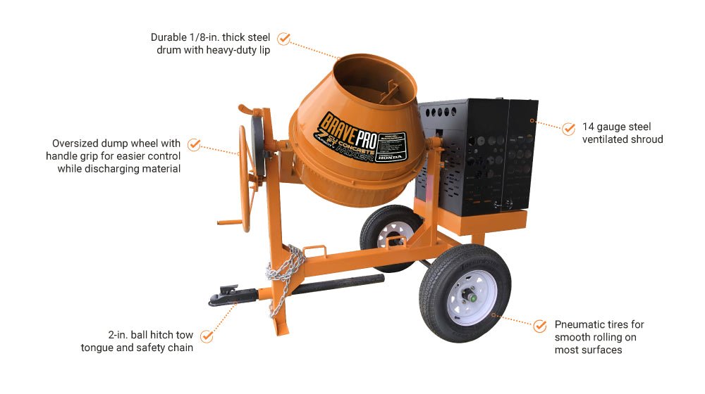 Brave Concrete Mixer 6 Cu Ft BRPCM107H