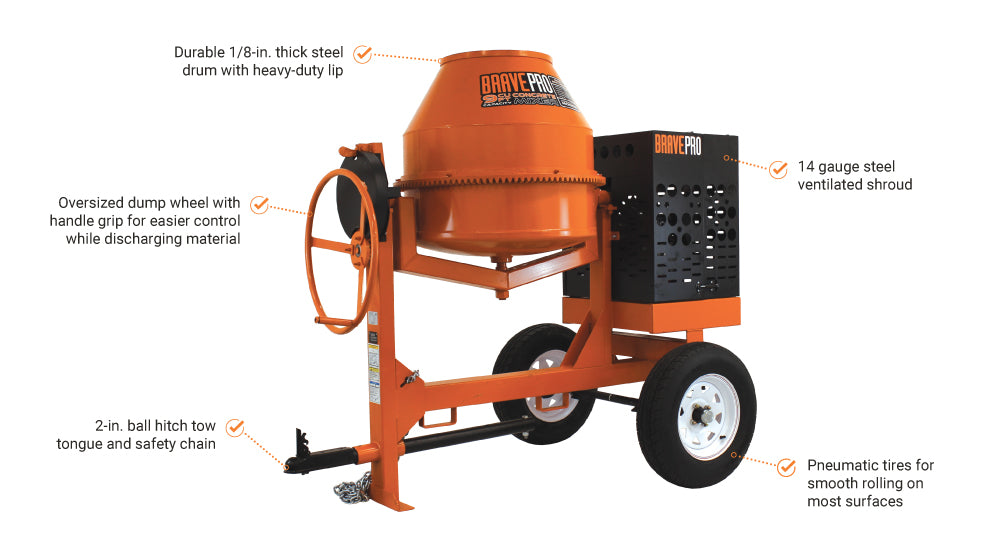 9 Cu Ft Cement Mixer | Brave | Honda GX270