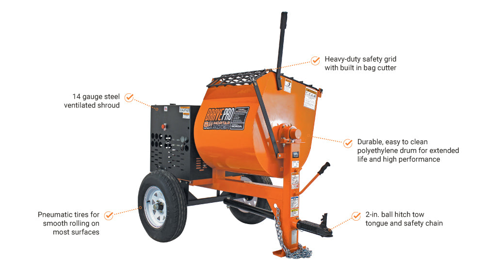 Brave Mortar Mixer | 8 Cu. Ft. Steel Drum | Honda GX239