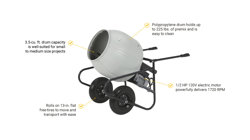 Klutch Cement Mixer | Electric | Portable 3.5 Cu Ft