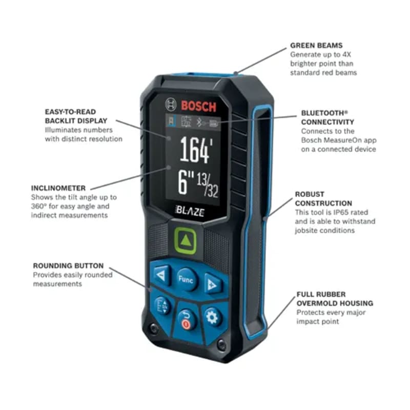 BLAZE™ Connected Green-Beam 165 Ft. Laser Measure with (1) 3.7V Lithium-Ion 1.0 Ah Battery
