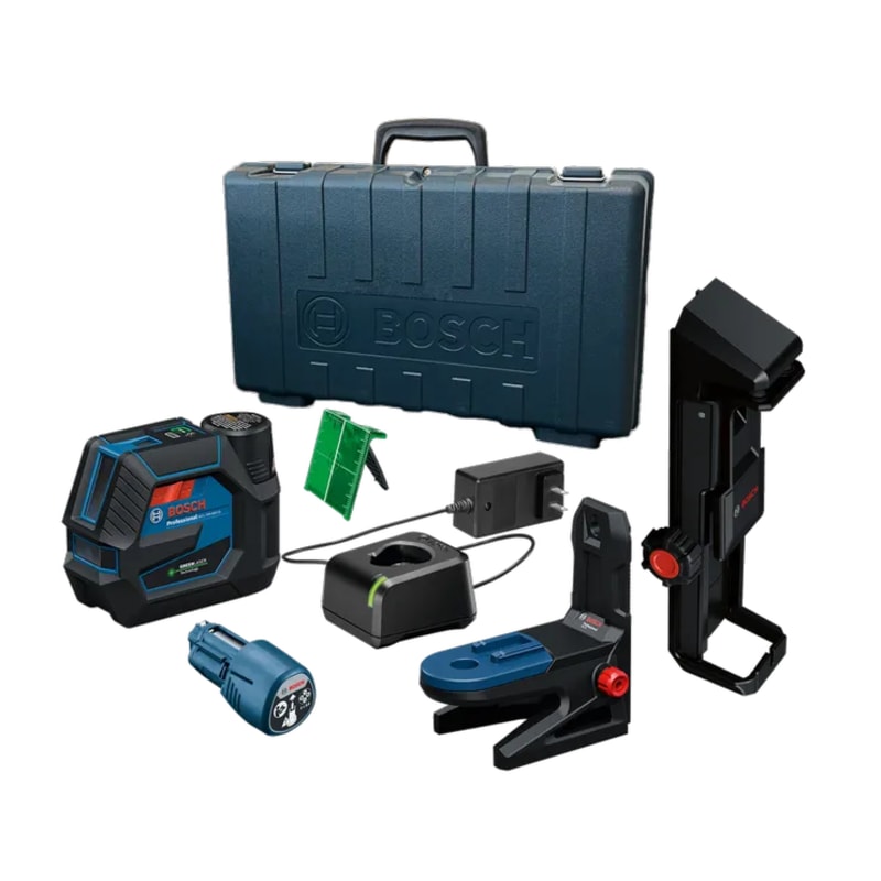12V Max Connected Green-Beam Cross-Line Laser with Plumb Points and 12V Battery