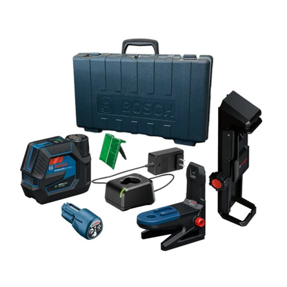 12V Max Connected Green-Beam Cross-Line Laser with Plumb Points and 12V Battery