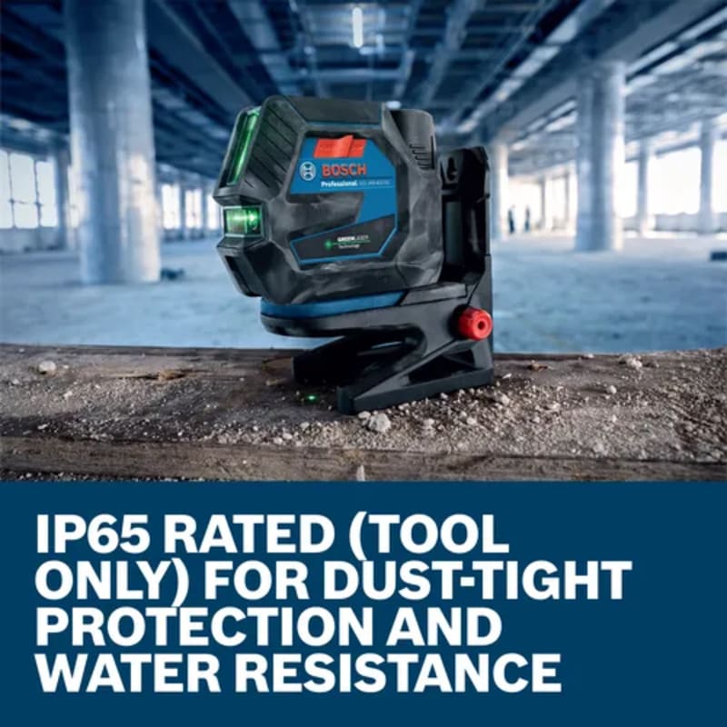 12V Max Connected Green-Beam Cross-Line Laser with Plumb Points and 12V Battery
