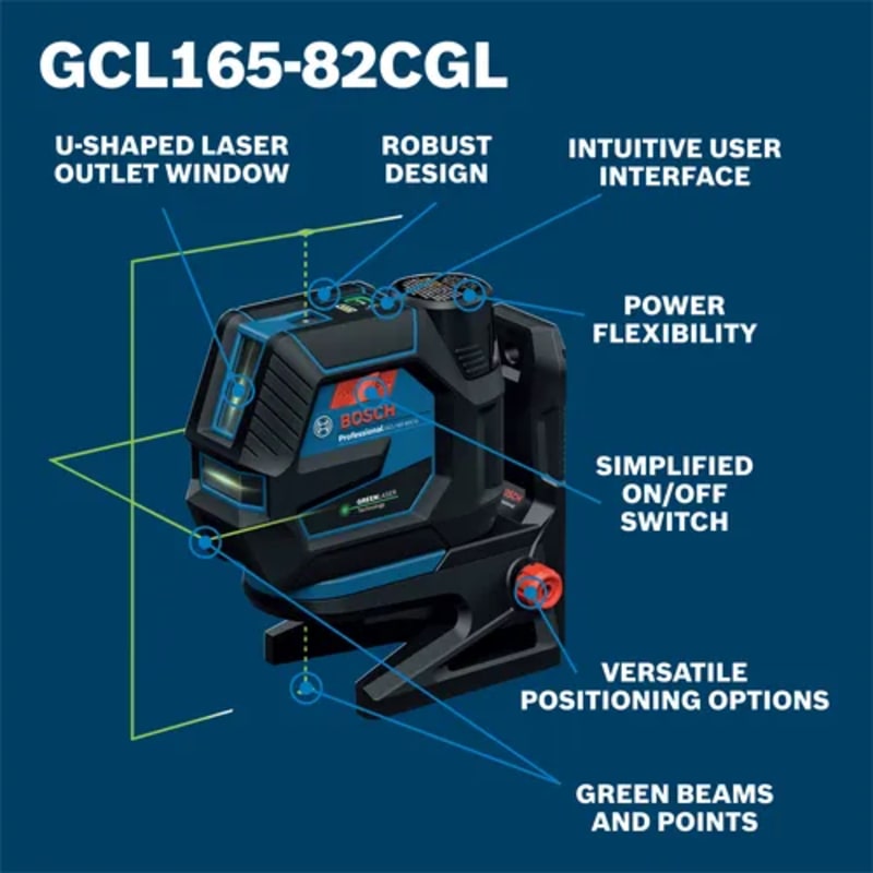 12V Max Connected Green-Beam Cross-Line Laser with Plumb Points and 12V Battery